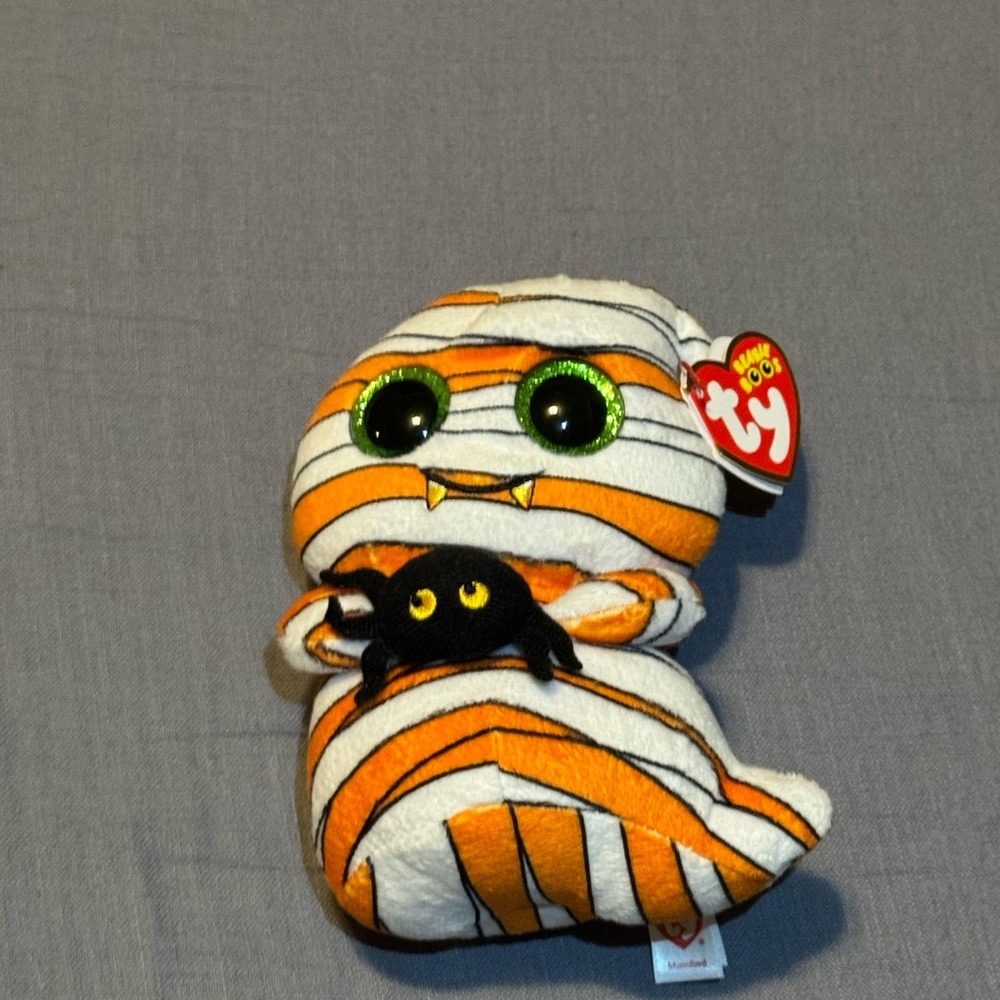Ty Plush Mummy with Orange Stripes and Spider